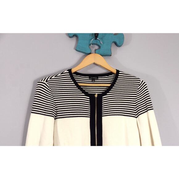 Talbots women's striped zipper front sweater medium cotton rayon - Picture 3 of 13